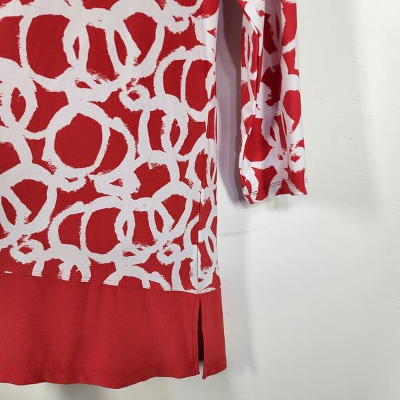 Susan Graver Womens Tunic Top Medium Red Liquid Knit Slits Printed 3/4 Sleeves - Picture 7 of 11